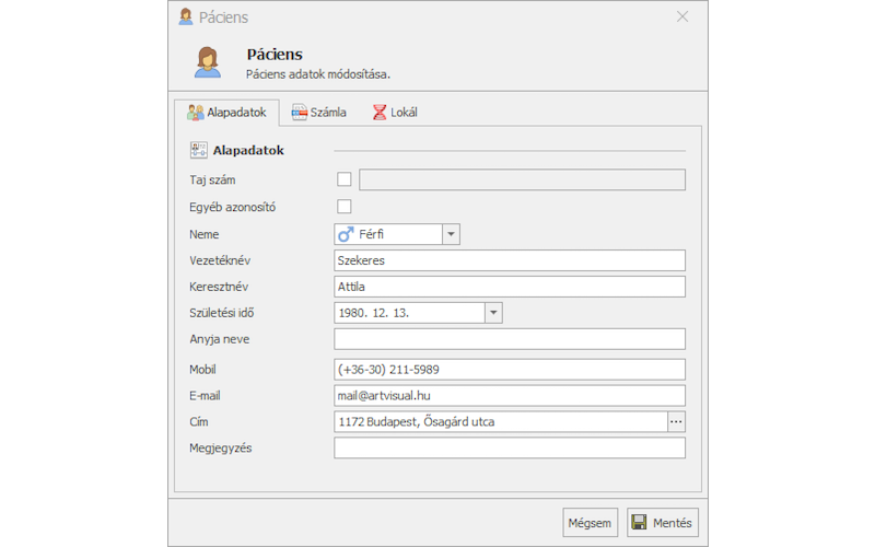 Új páciens rögzítés